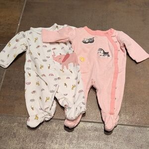 Gymboree Pink Striped and White Animal Print Footies